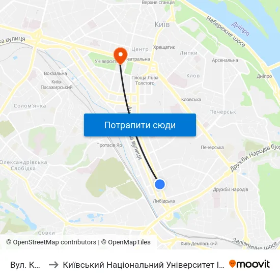 Вул. Ковпака to Київський Національний Університет Імені Тараса Шевченка map