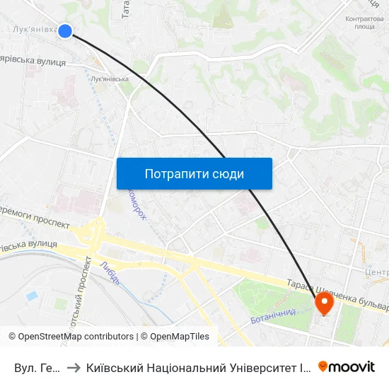 Вул. Герцена to Київський Національний Університет Імені Тараса Шевченка map