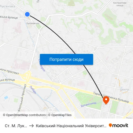 Ст. М. Лук'Янівська to Київський Національний Університет Імені Тараса Шевченка map