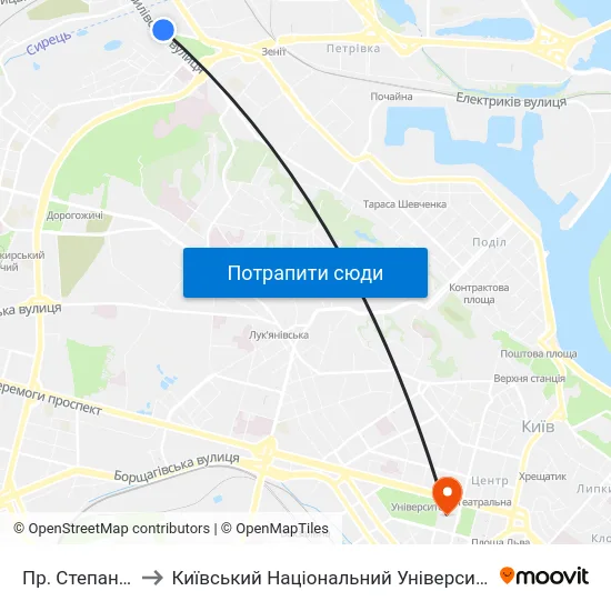 Пр. Степана Бандери to Київський Національний Університет Імені Тараса Шевченка map