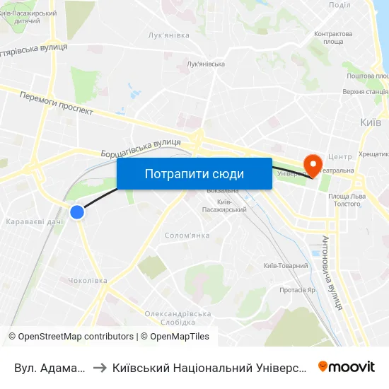 Вул. Адама Міцкевича to Київський Національний Університет Імені Тараса Шевченка map