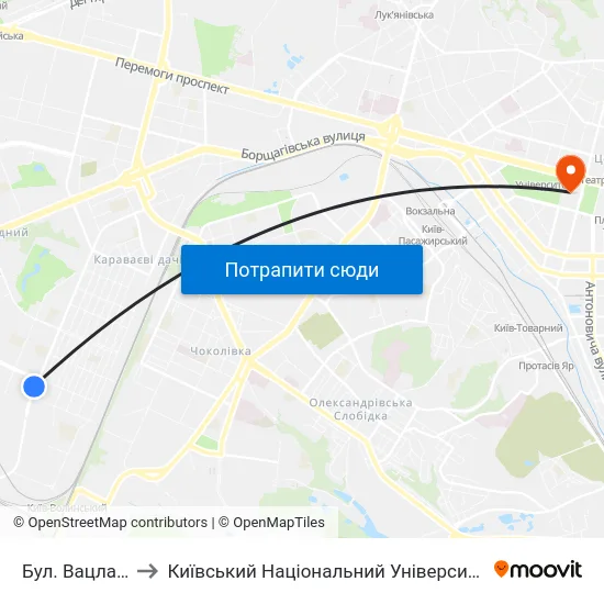 Бул. Вацлава Гавела to Київський Національний Університет Імені Тараса Шевченка map