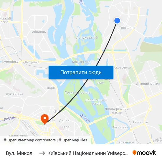 Вул. Миколи Лаврухіна to Київський Національний Університет Імені Тараса Шевченка map
