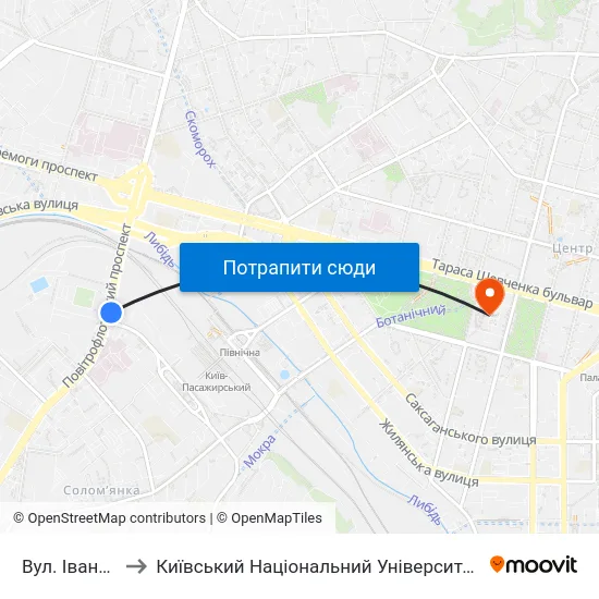 Вул. Івана Огієнка to Київський Національний Університет Імені Тараса Шевченка map
