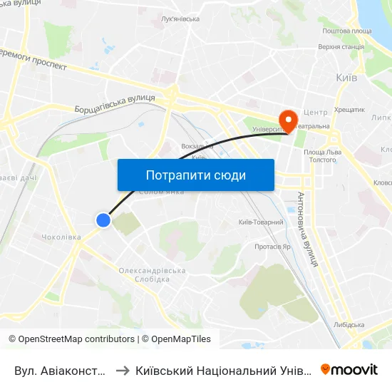 Вул. Авіаконструктора Антонова to Київський Національний Університет Імені Тараса Шевченка map