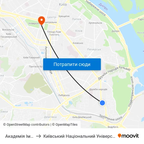 Академія Ім. М. Бойчука to Київський Національний Університет Імені Тараса Шевченка map