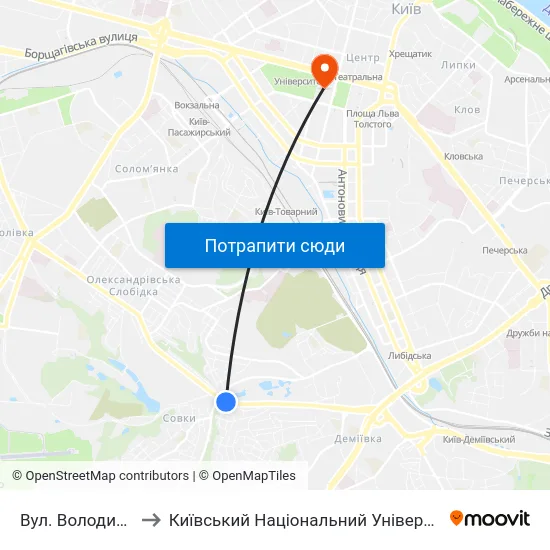 Вул. Володимира Брожка to Київський Національний Університет Імені Тараса Шевченка map