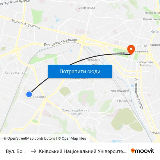 Вул. Волинська to Київський Національний Університет Імені Тараса Шевченка map