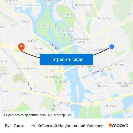 Вул. Гната Хоткевича to Київський Національний Університет Імені Тараса Шевченка map