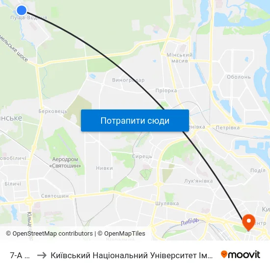 7-А Лінія to Київський Національний Університет Імені Тараса Шевченка map