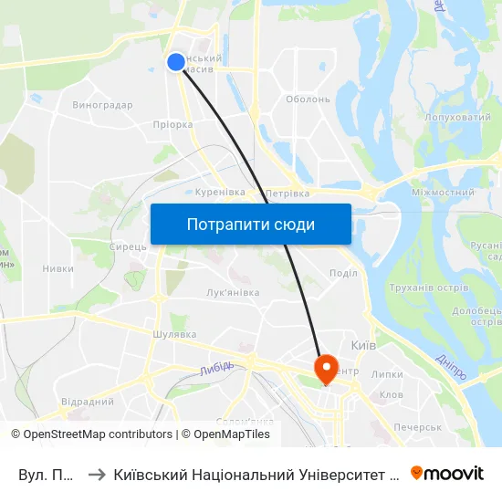 Вул. Полярна to Київський Національний Університет Імені Тараса Шевченка map