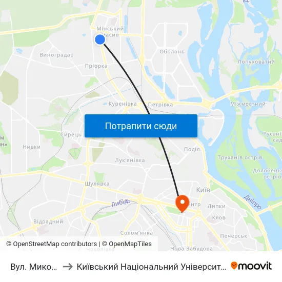 Вул. Миколи Гулака to Київський Національний Університет Імені Тараса Шевченка map