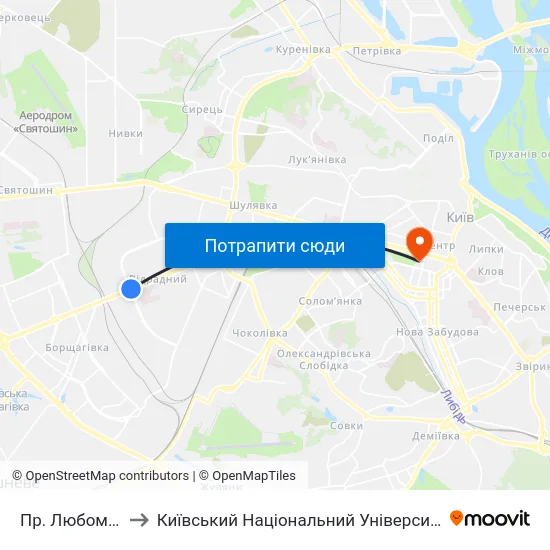 Пр. Любомира Гузара to Київський Національний Університет Імені Тараса Шевченка map