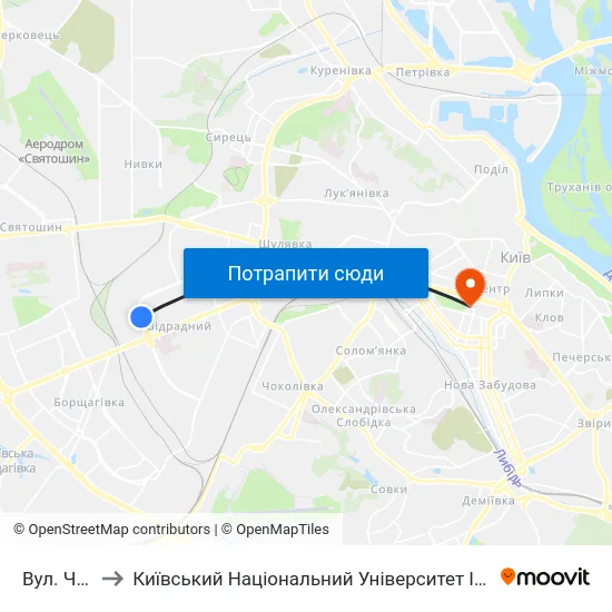 Вул. Чумака to Київський Національний Університет Імені Тараса Шевченка map