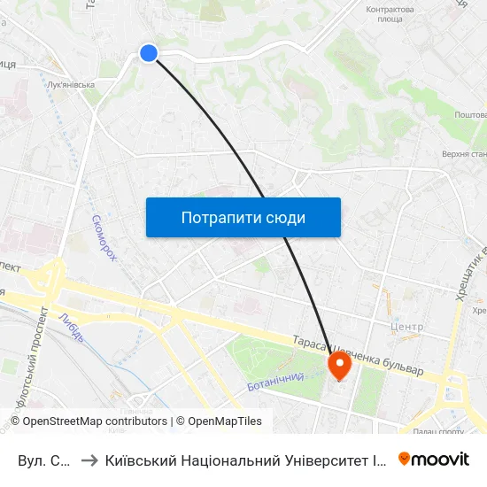 Вул. Соляна to Київський Національний Університет Імені Тараса Шевченка map