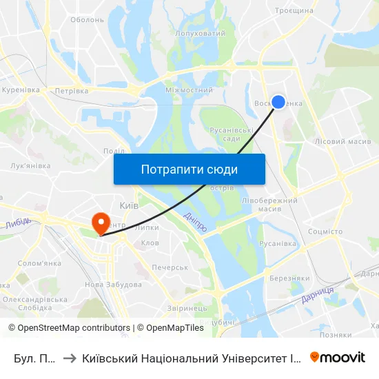 Бул. Перова to Київський Національний Університет Імені Тараса Шевченка map