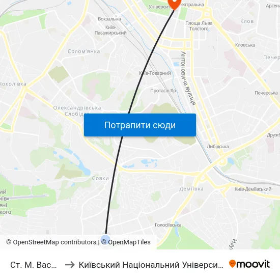 Ст. М. Васильківська to Київський Національний Університет Імені Тараса Шевченка map