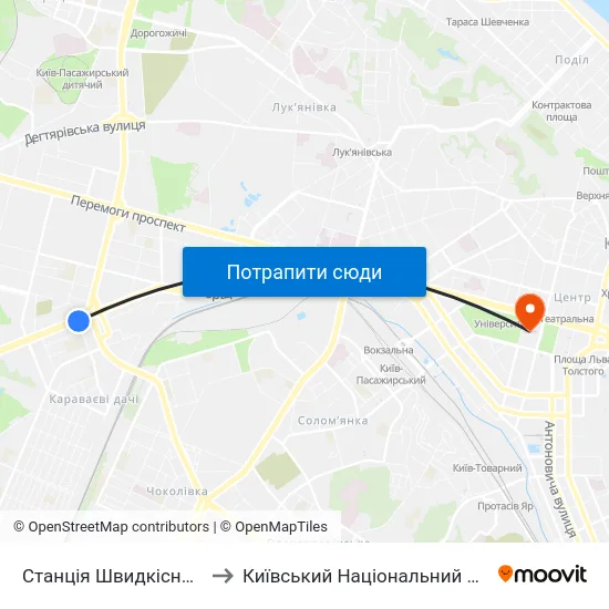 Станція Швидкісного Трамвая Індустріальна to Київський Національний Університет Імені Тараса Шевченка map