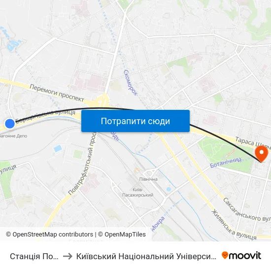 Станція Політехнічна to Київський Національний Університет Імені Тараса Шевченка map