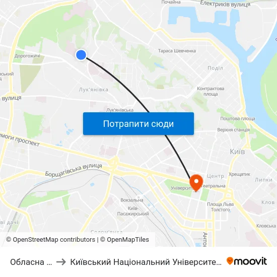 Обласна Лікарня to Київський Національний Університет Імені Тараса Шевченка map