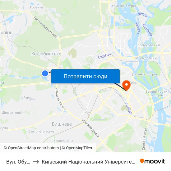 Вул. Обухівська to Київський Національний Університет Імені Тараса Шевченка map