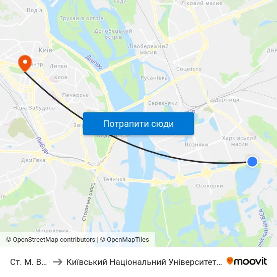 Ст. М. Вирлиця to Київський Національний Університет Імені Тараса Шевченка map