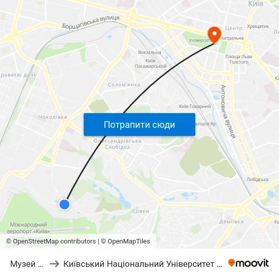 Музей Авіації to Київський Національний Університет Імені Тараса Шевченка map