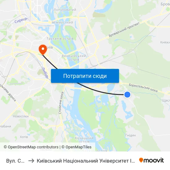Вул. Садова to Київський Національний Університет Імені Тараса Шевченка map