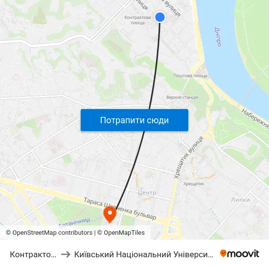 Контрактова Площа to Київський Національний Університет Імені Тараса Шевченка map