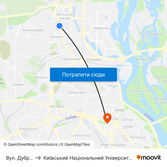 Вул. Дубровицька to Київський Національний Університет Імені Тараса Шевченка map