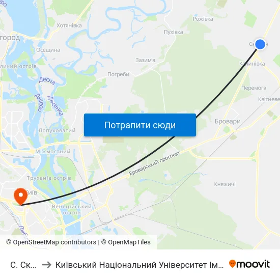 С. Скибин to Київський Національний Університет Імені Тараса Шевченка map