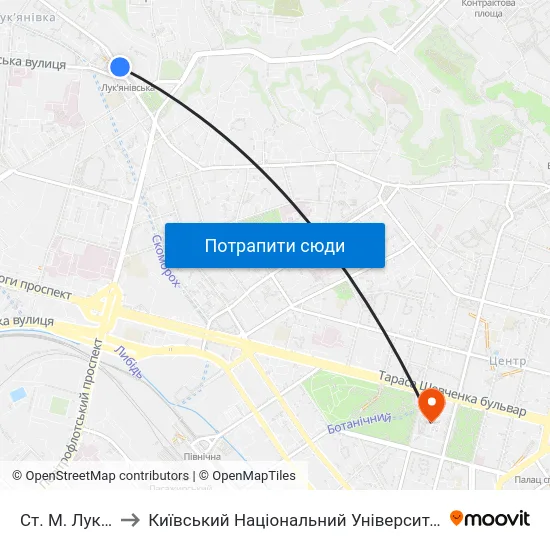 Ст. М. Лук'Янівська to Київський Національний Університет Імені Тараса Шевченка map