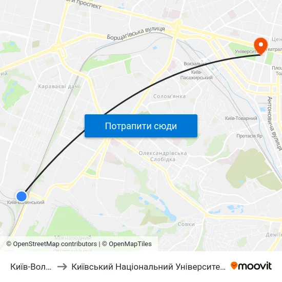 Київ-Волинський to Київський Національний Університет Імені Тараса Шевченка map