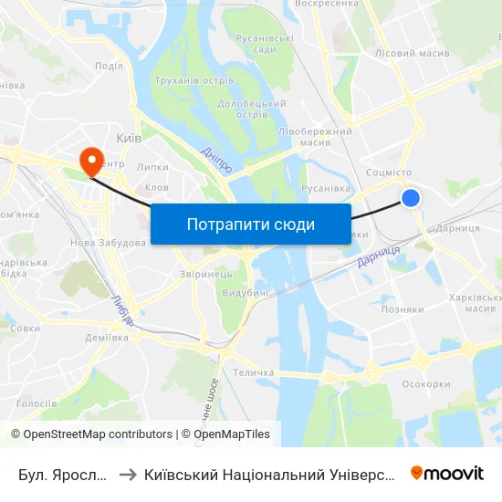 Бул. Ярослава Гашека to Київський Національний Університет Імені Тараса Шевченка map
