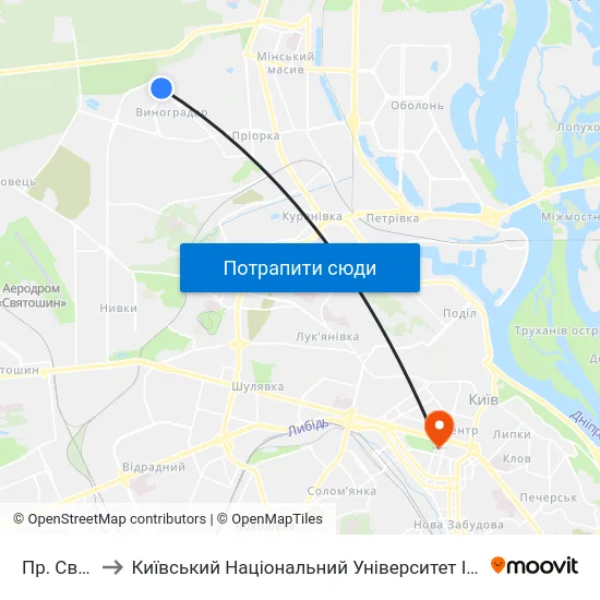 Пр. Свободи to Київський Національний Університет Імені Тараса Шевченка map
