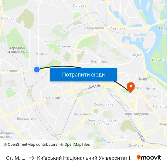 Ст. М. Нивки to Київський Національний Університет Імені Тараса Шевченка map