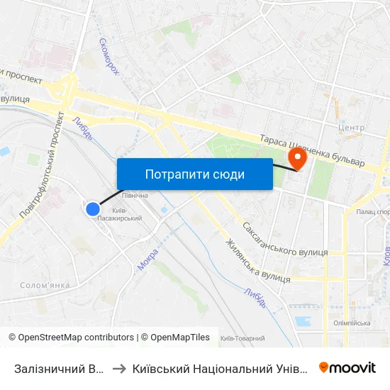 Залізничний Вокзал Південний to Київський Національний Університет Імені Тараса Шевченка map