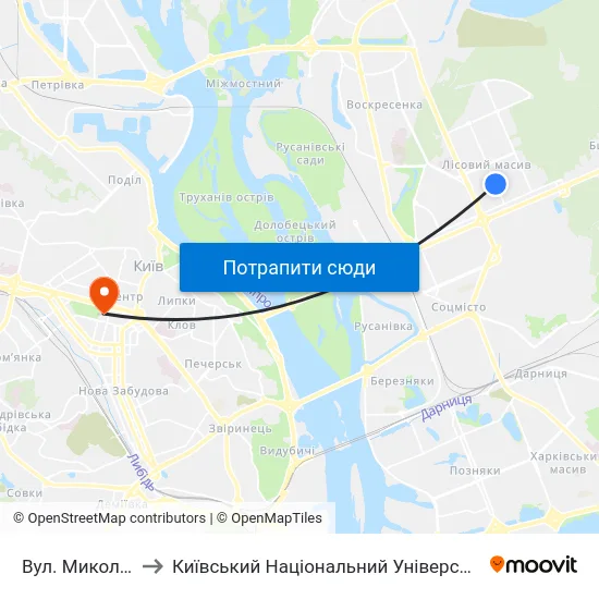 Вул. Миколи Матеюка to Київський Національний Університет Імені Тараса Шевченка map