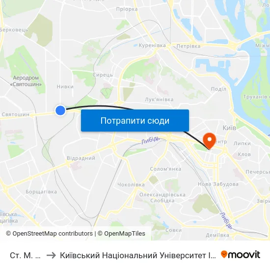 Ст. М. Нивки to Київський Національний Університет Імені Тараса Шевченка map