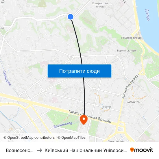 Вознесенський Узвіз to Київський Національний Університет Імені Тараса Шевченка map