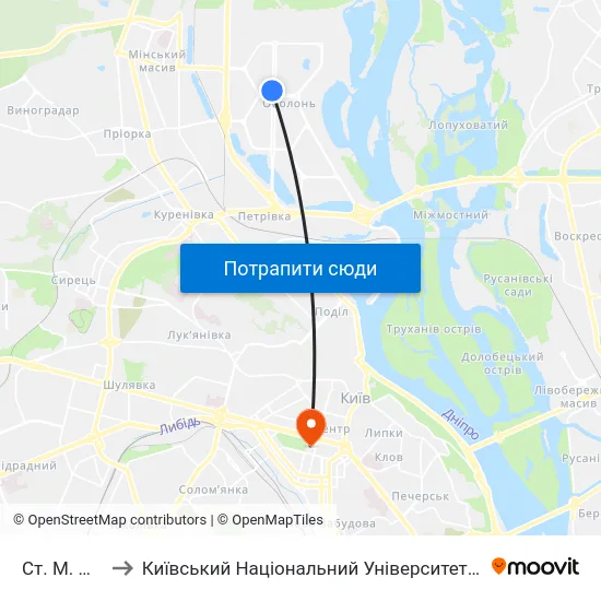 Ст. М. Мінська to Київський Національний Університет Імені Тараса Шевченка map