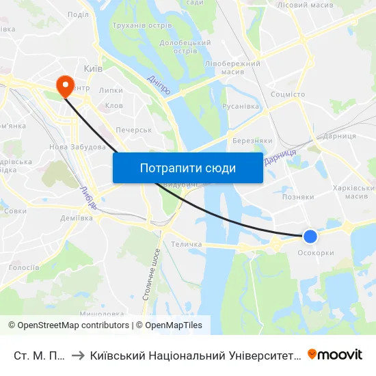 Ст. М. Позняки to Київський Національний Університет Імені Тараса Шевченка map