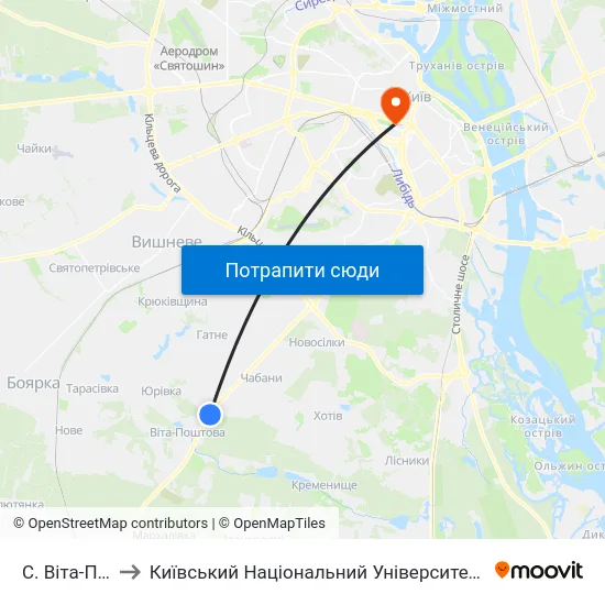 С. Віта-Поштова to Київський Національний Університет Імені Тараса Шевченка map