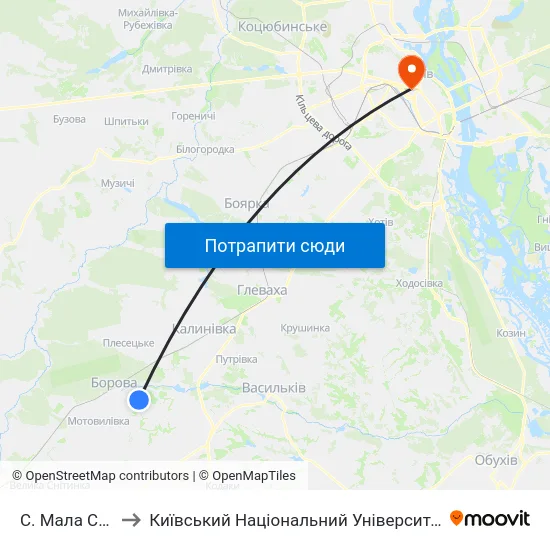 С. Мала Солтанівка to Київський Національний Університет Імені Тараса Шевченка map