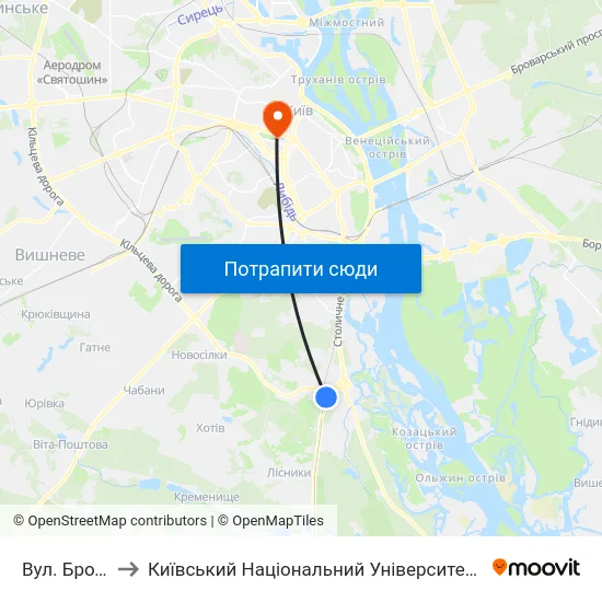 Вул. Бродівська to Київський Національний Університет Імені Тараса Шевченка map
