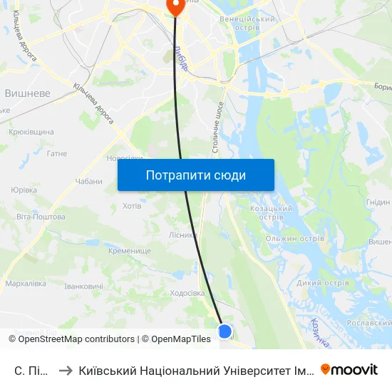 С. Підгірці to Київський Національний Університет Імені Тараса Шевченка map