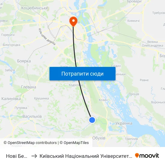 Нові Безрадичі to Київський Національний Університет Імені Тараса Шевченка map