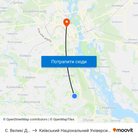 С. Великі Дмитровичі to Київський Національний Університет Імені Тараса Шевченка map