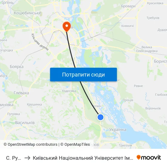 С. Рудики to Київський Національний Університет Імені Тараса Шевченка map