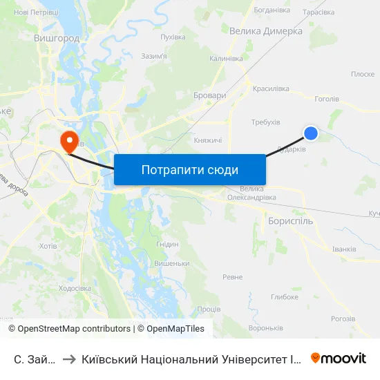 С. Займище to Київський Національний Університет Імені Тараса Шевченка map